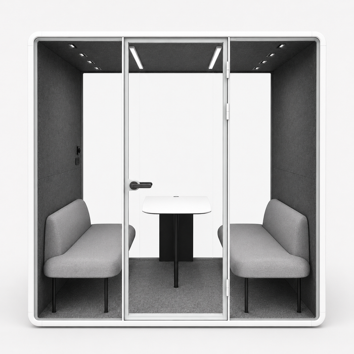 FocusPod Meet product render with optional opposing seats and table