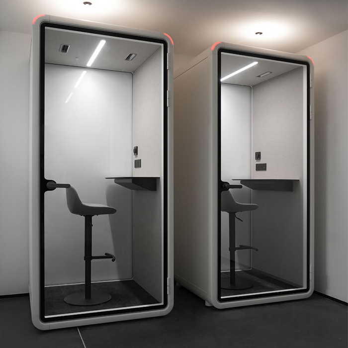 Acoustic meeting pod installed inside an office floor plate
