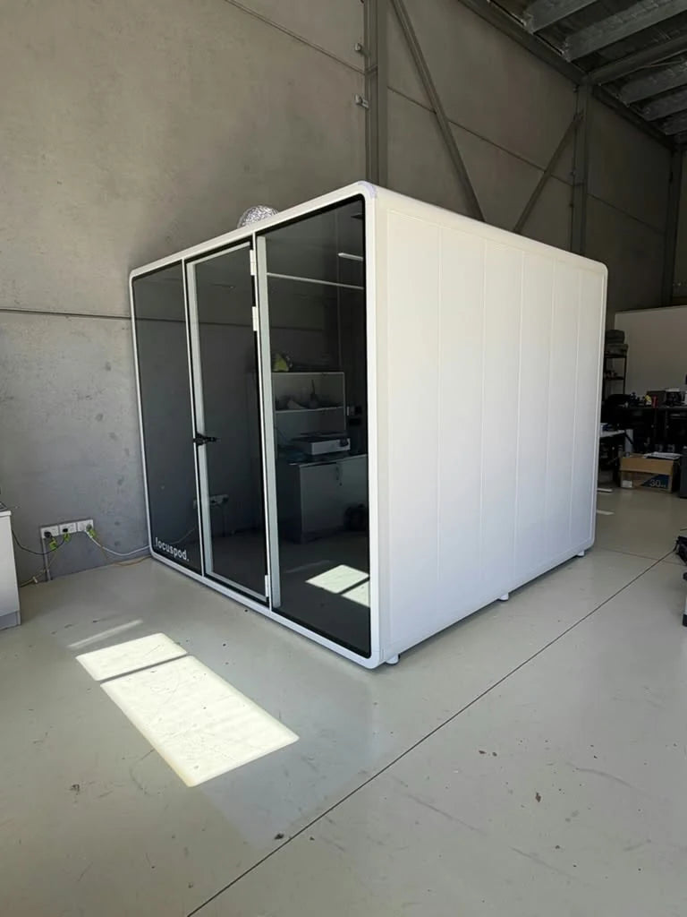 FocusPod Max with white exterior and glass frontage installed inside a warehouse in Manly.